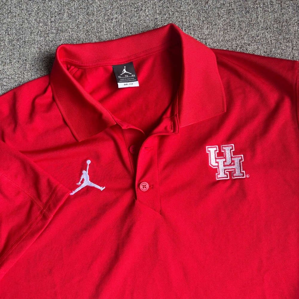 University of Houston Cougars Jordan Polo Shirt Mens XL Red Dri-FIT Short Sleeve